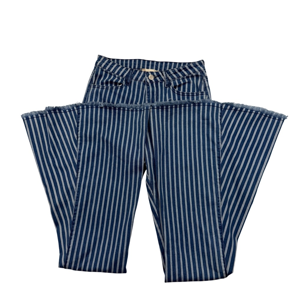 Altar'd State Blue and White Striped Flare Jeans